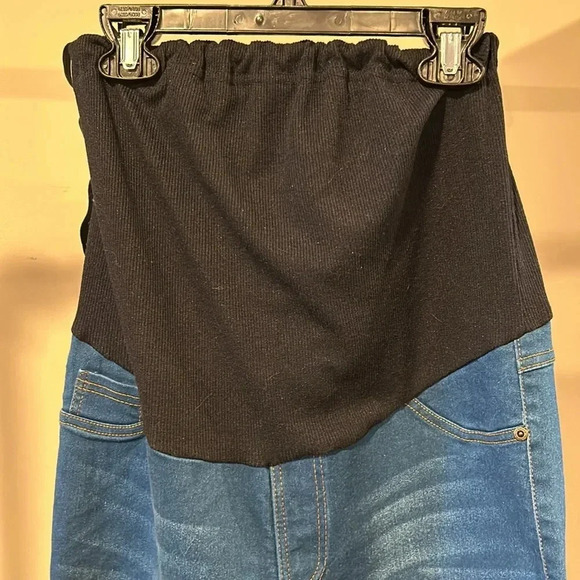 Jvini maternity jeans size medium adjustable waist dark wash distress patches - Picture 2 of 9